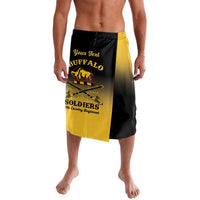 Personalized lavalava with buffalo soldiers graphic, black & yellow wrap skirt