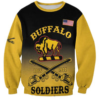 Unisex black and yellow sweatshirt with Buffalo Soldiers graphic, US flag, 1866–1944