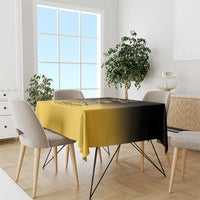 Personalised buffalo soldiers tablecloth on dining table, yellow with black band graphic
