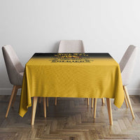 Personalised buffalo soldiers tablecloth, yellow with black graphic text panel