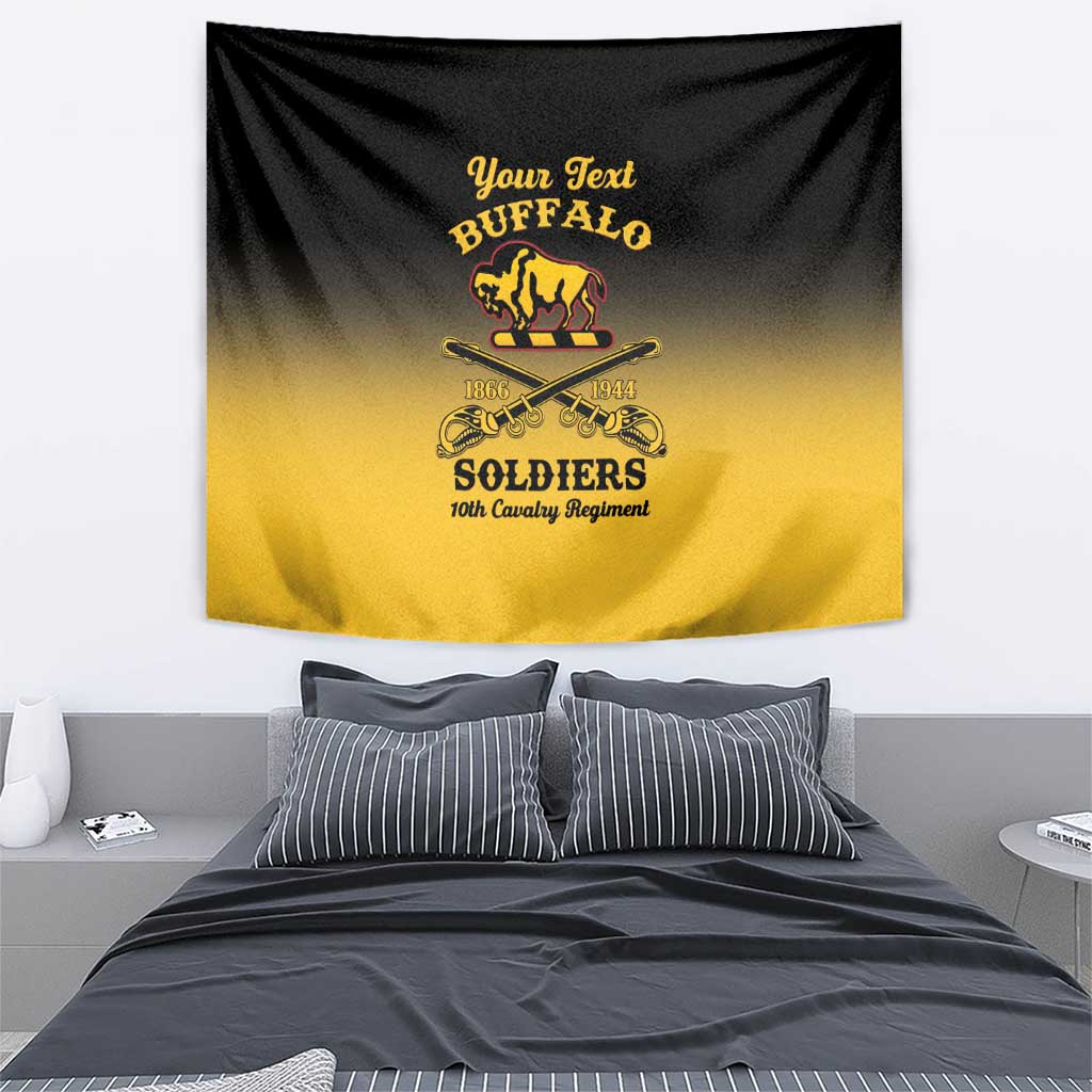 Personalized buffalo soldiers wall tapestry in black and yellow with cavalry soldier logo
