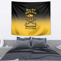 Personalized buffalo soldiers wall tapestry in black and yellow with cavalry soldier logo