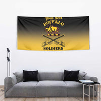 Personalized buffalo soldiers wall tapestry, black and yellow with “Your Text” and emblem