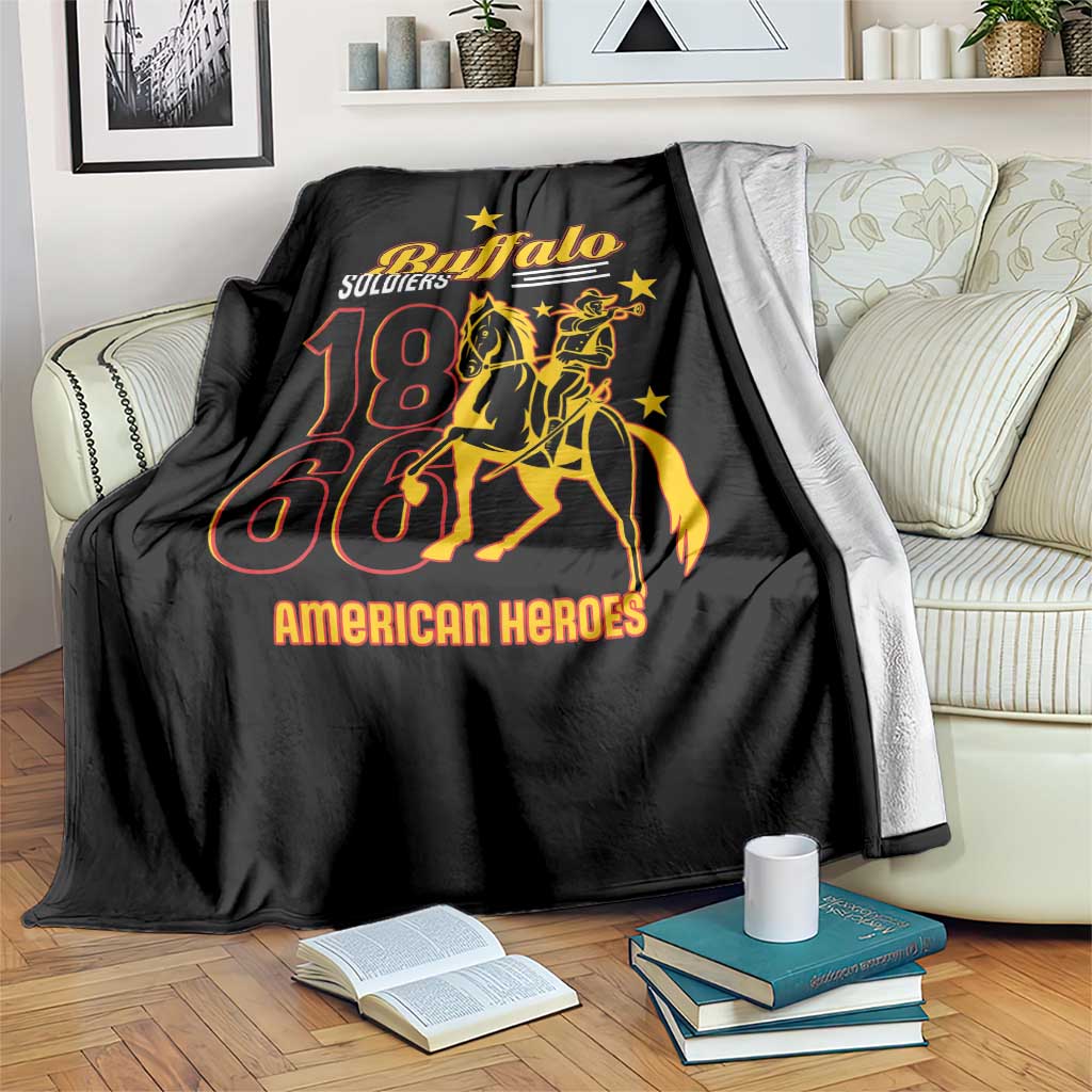 Black Buffalo Soldiers themed throw blanket with 1861 American Heroes graphic