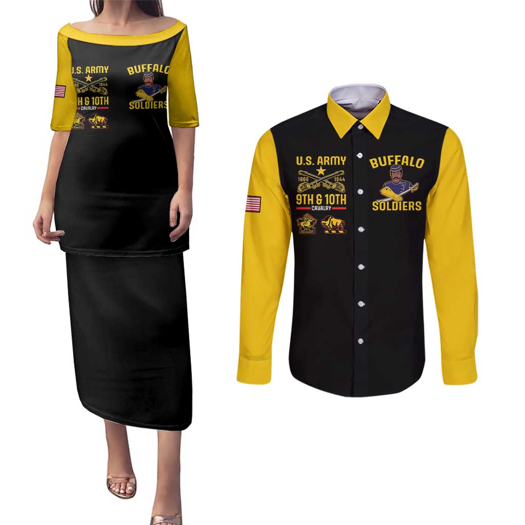 Black and yellow pulletasi and long-sleeve button shirt set with Buffalo Soldiers U.S. Army print