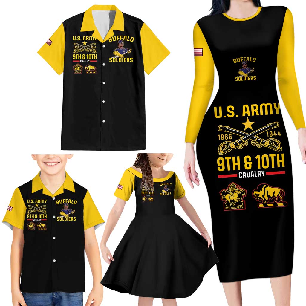 Black and yellow family matching set with long sleeve shirt and bodycon dress