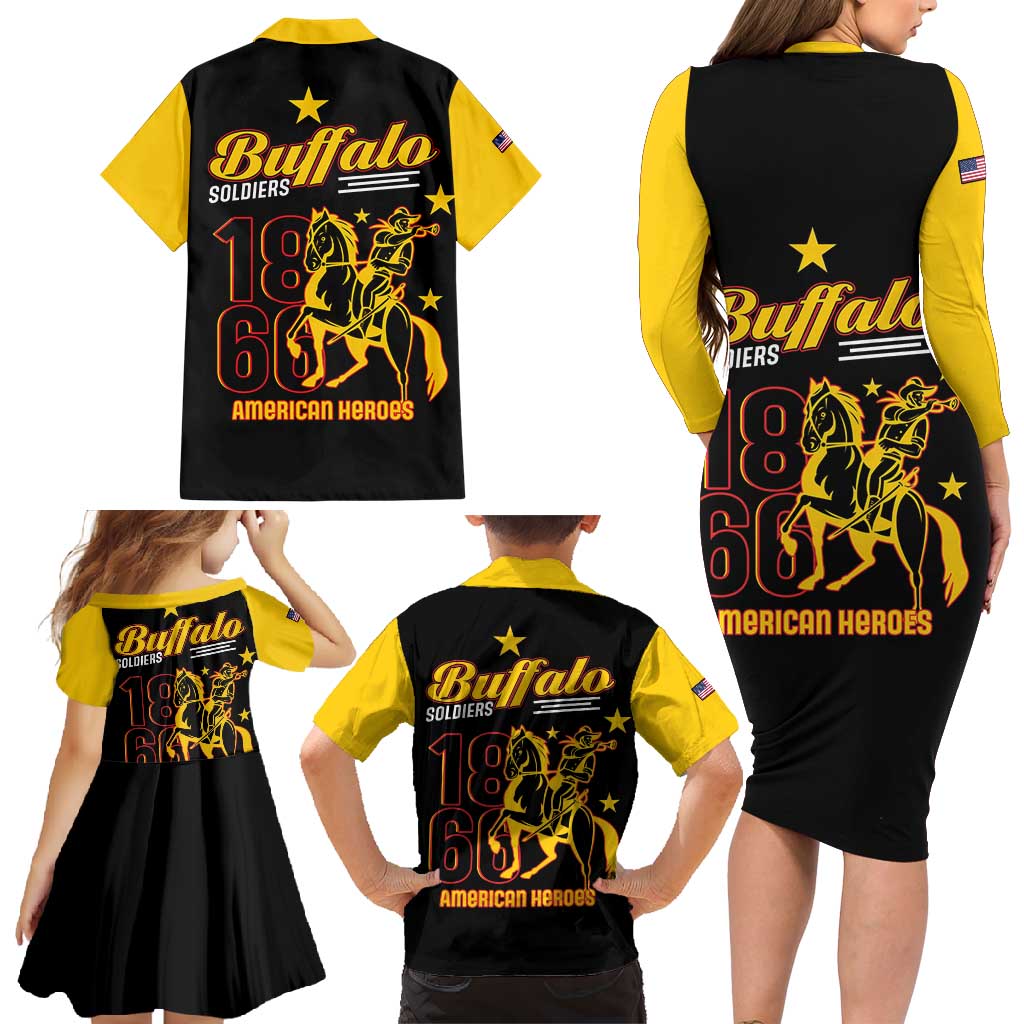 Black and yellow matching shirts and dress with Buffalo Soldiers back prints