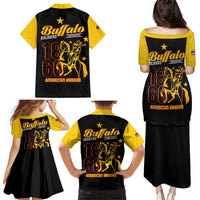 Black and yellow Hawaiian shirt and matching outfit with Buffalo Soldiers 1866/1966 print