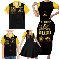 Black short-sleeve button-up shirt with yellow collar and Buffalo Soldiers U.S. Army print