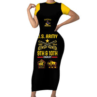 Black sleeveless bodycon dress with yellow trim and Buffalo Soldiers U.S. Army front graphic