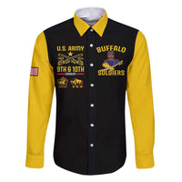 Black and yellow long-sleeve button-up Hawaiian shirt with U.S. Army 9th & 10th print