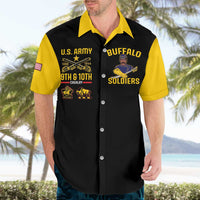 Black and yellow short-sleeve Hawaiian button-up with Buffalo Soldiers front emblem