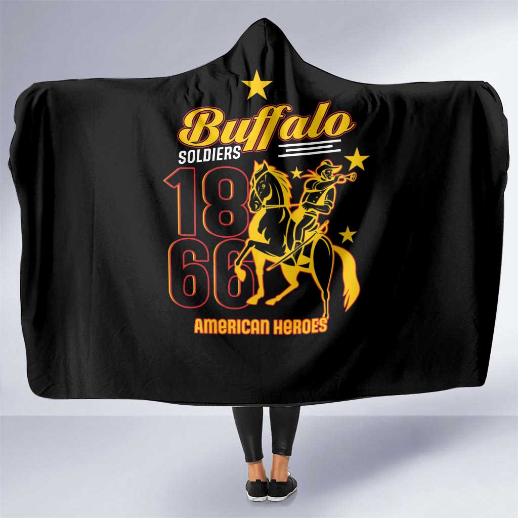 Black hooded blanket with large Buffalo Soldiers 18 66 "American Heroes" graphic