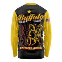 Black long-sleeve shirt with yellow sleeves, Buffalo back print with soldier silhouettes