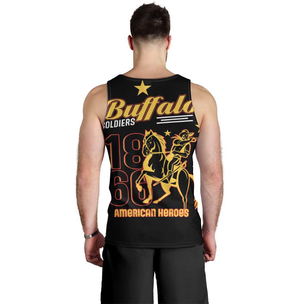 Black sleeveless tank top with large Buffalo Soldiers back print and star