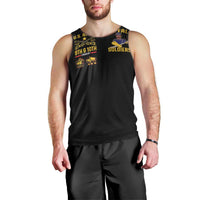 Black sleeveless tank top with small left-chest emblem graphic