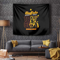 Black Buffalo Soldiers tapestry with gold rider graphic and “18 66” text, wall-hung.