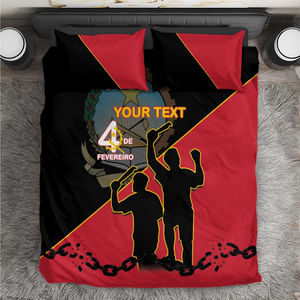 Personalised bedding set with black and red graphic silhouettes and 'YOUR TEXT', two matching pillows