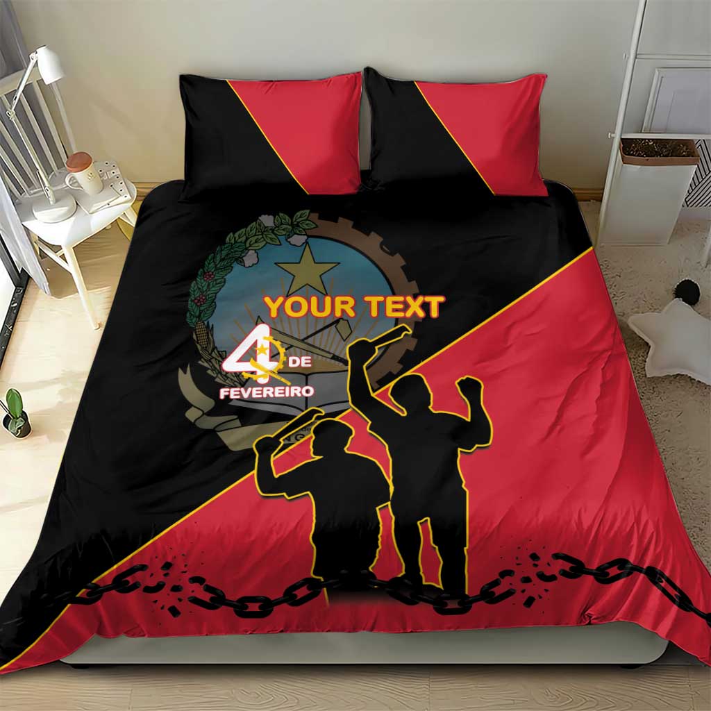 Personalised bedding set with black and red 'YOUR TEXT' graphic on duvet and two coordinating pillows