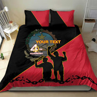 Personalised bedding set with black and red 'YOUR TEXT' graphic on duvet and two coordinating pillows