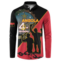 Black and red button sweatshirt with Angola graphic, long sleeves.