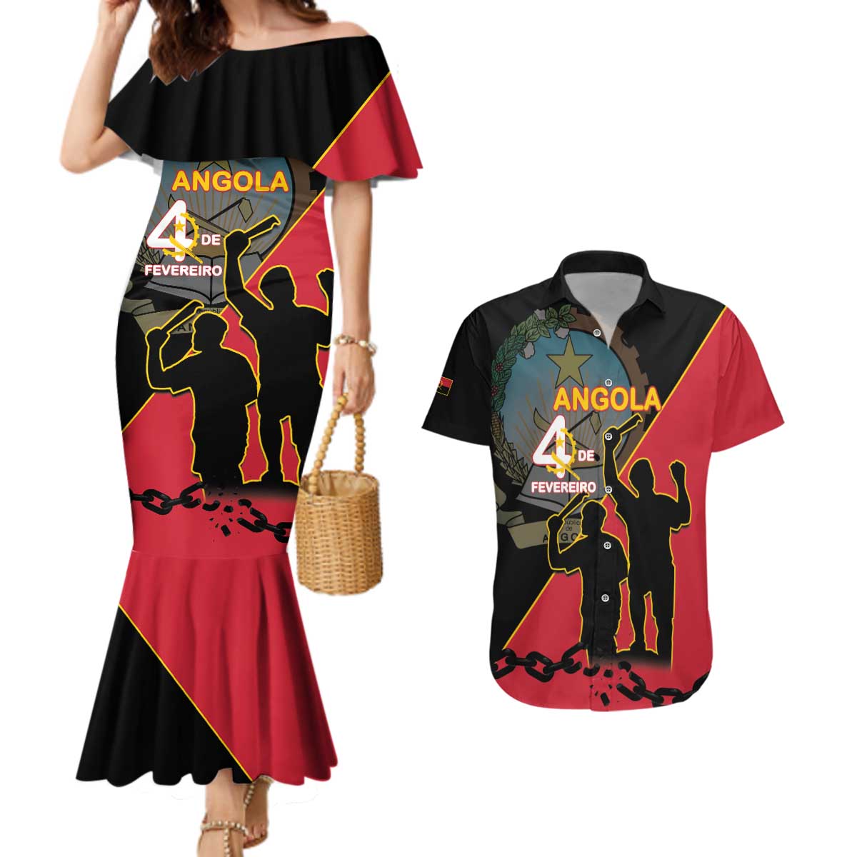 Personalised Angola Day of the Armed Struggle Couples Matching Mermaid Dress and Hawaiian Shirt 4 De Fevereiro - Wonder Print Shop