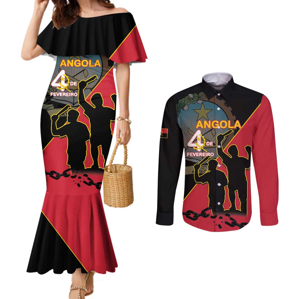 Personalised Angola Day of the Armed Struggle Couples Matching Mermaid Dress and Long Sleeve Button Shirt 4 De Fevereiro