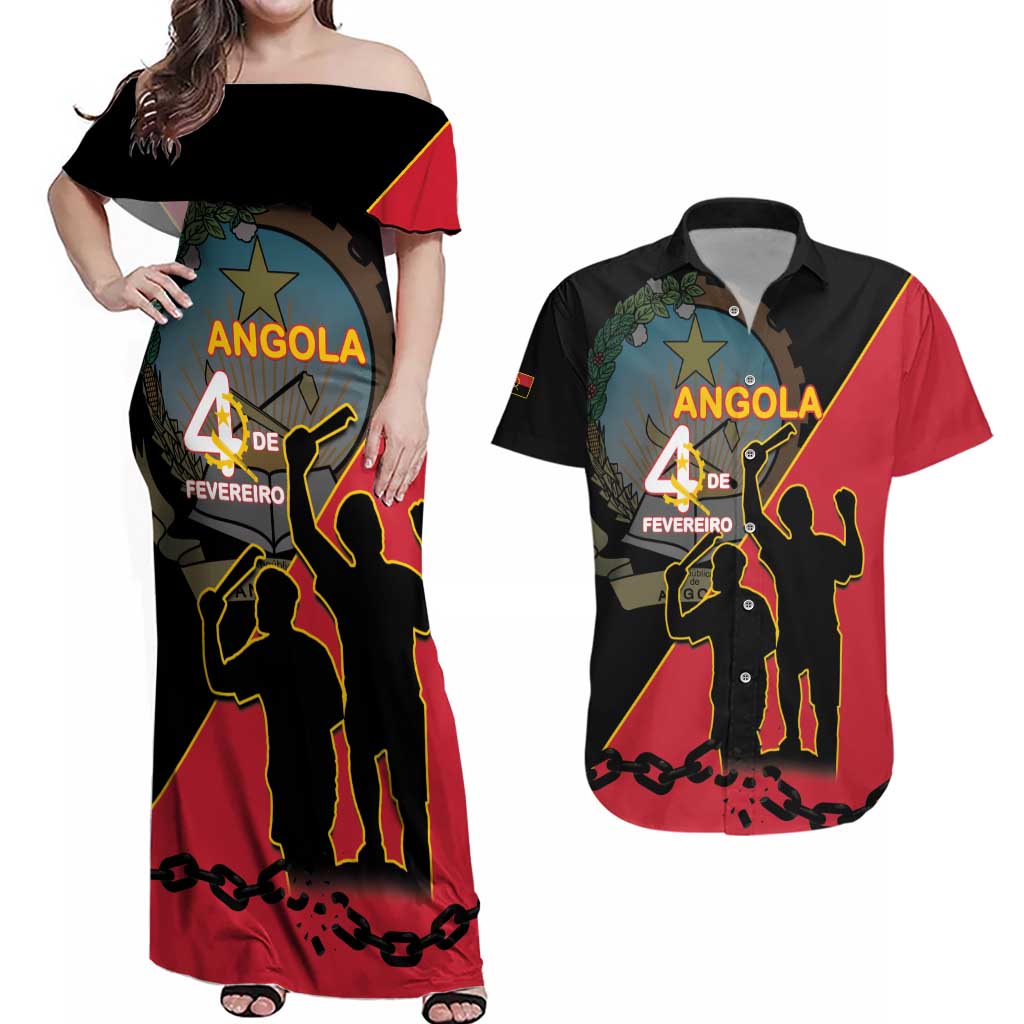 Personalised Angola Day of the Armed Struggle Couples Matching Off Shoulder Maxi Dress and Hawaiian Shirt 4 De Fevereiro - Wonder Print Shop