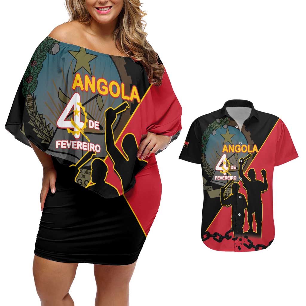 Personalised Angola Day of the Armed Struggle Couples Matching Off Shoulder Short Dress and Hawaiian Shirt 4 De Fevereiro - Wonder Print Shop