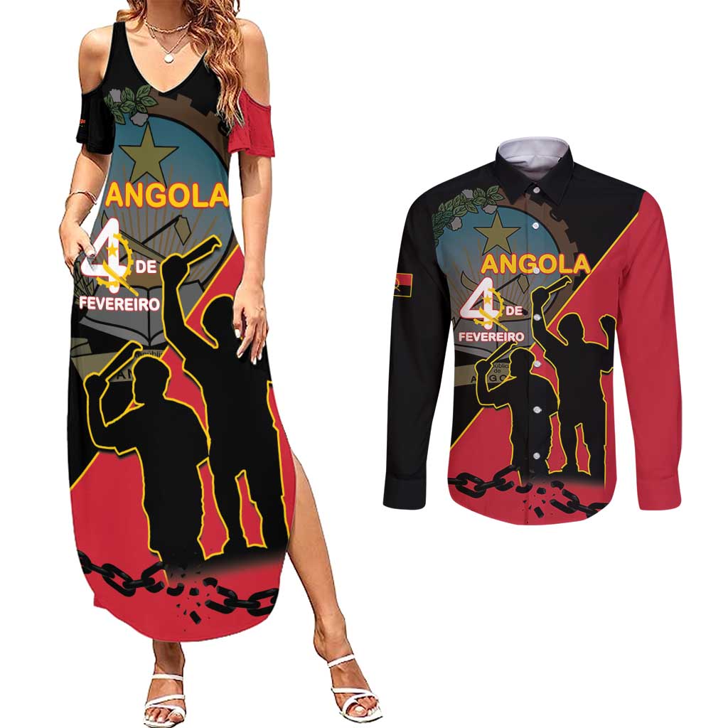 Personalised Angola Day of the Armed Struggle Couples Matching Summer Maxi Dress and Long Sleeve Button Shirt 4 De Fevereiro - Wonder Print Shop