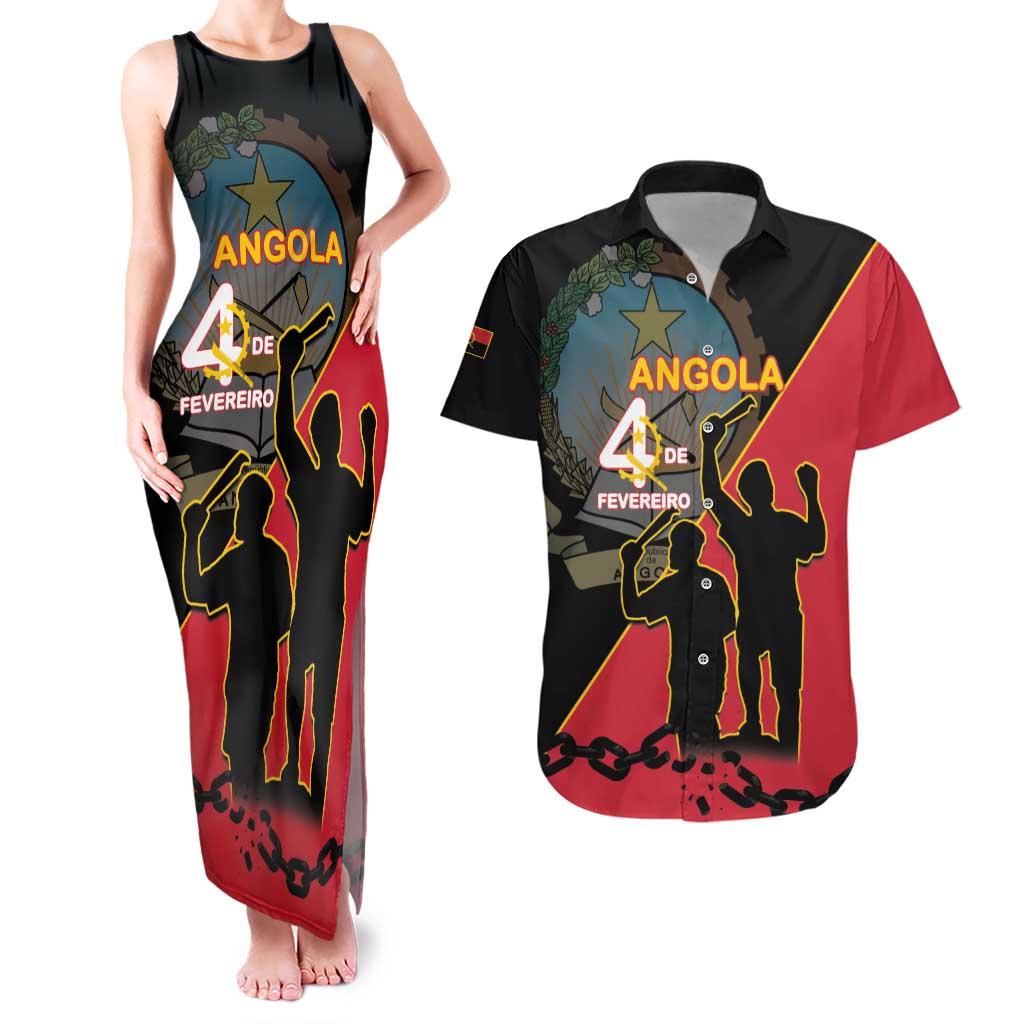 Personalised Angola Day of the Armed Struggle Couples Matching Tank Maxi Dress and Hawaiian Shirt 4 De Fevereiro - Wonder Print Shop