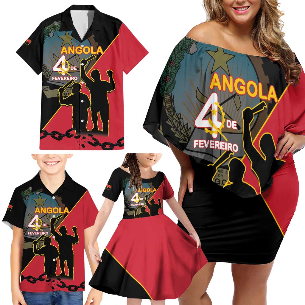 Personalised Angola Day of the Armed Struggle Family Matching Off Shoulder Short Dress and Hawaiian Shirt 4 De Fevereiro - Wonder Print Shop