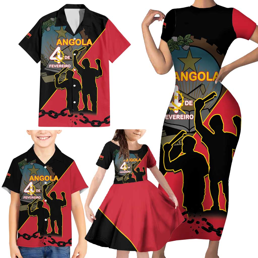 Personalised Angola Day of the Armed Struggle Family Matching Short Sleeve Bodycon Dress and Hawaiian Shirt 4 De Fevereiro - Wonder Print Shop