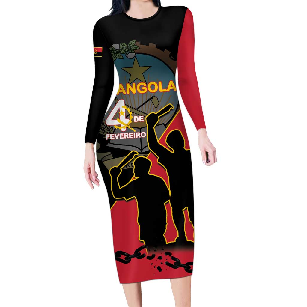 Personalised Angola Day of the Armed Struggle Long Sleeve Bodycon Dress 4 De Fevereiro - Wonder Print Shop