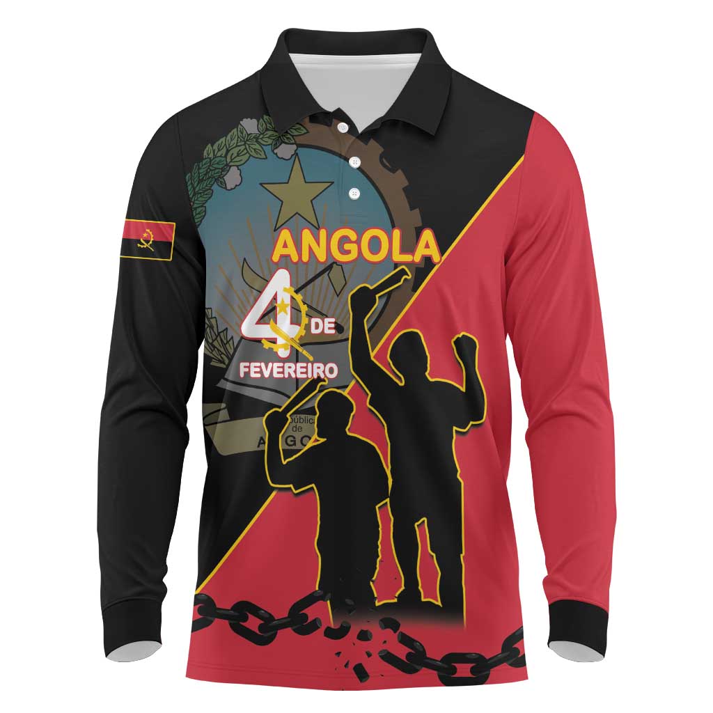 Personalised Angola Day of the Armed Struggle Long Sleeve Polo Shirt 4 De Fevereiro - Wonder Print Shop