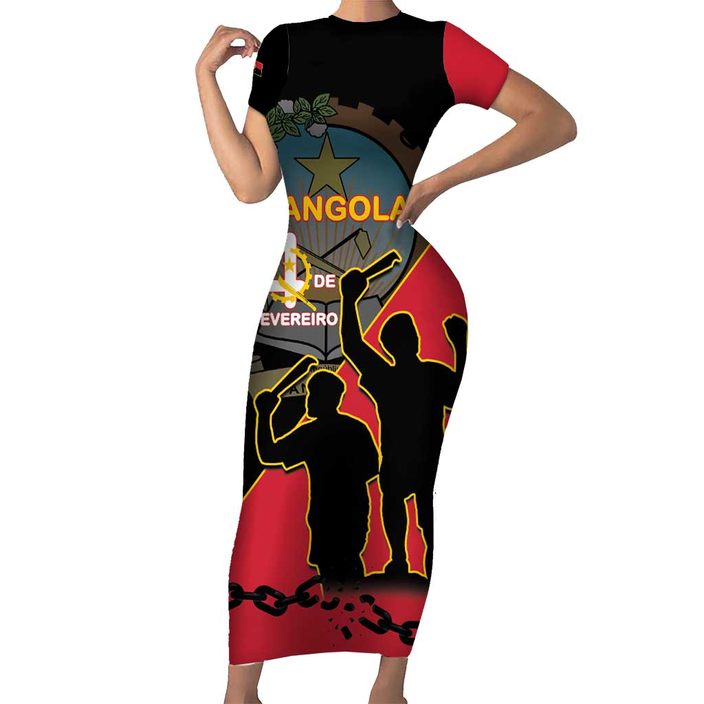 Personalised Angola Day of the Armed Struggle Short Sleeve Bodycon Dress 4 De Fevereiro - Wonder Print Shop