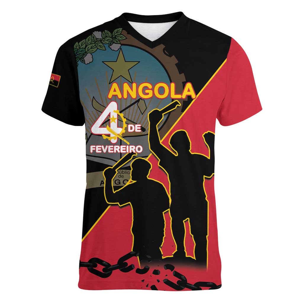 Personalised Angola Day of the Armed Struggle Women V-Neck T-Shirt 4 De Fevereiro - Wonder Print Shop