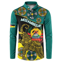 Green button sweatshirt with front Mozambique elephant coat-of-arms graphic