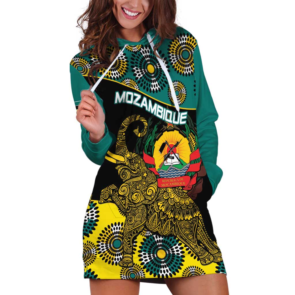 Personalised Mozambique Hoodie Dress African Elephant With Coat Of Arms - Wonder Print Shop