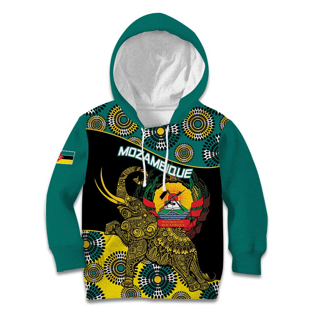 Personalised Mozambique Kid Hoodie African Elephant With Coat Of Arms - Wonder Print Shop