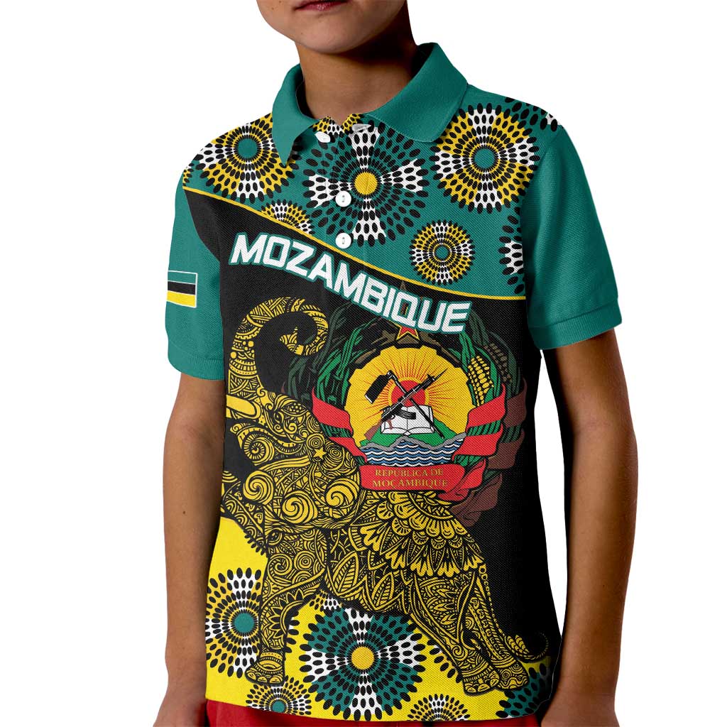 Personalised Mozambique Kid Polo Shirt African Elephant With Coat Of Arms - Wonder Print Shop