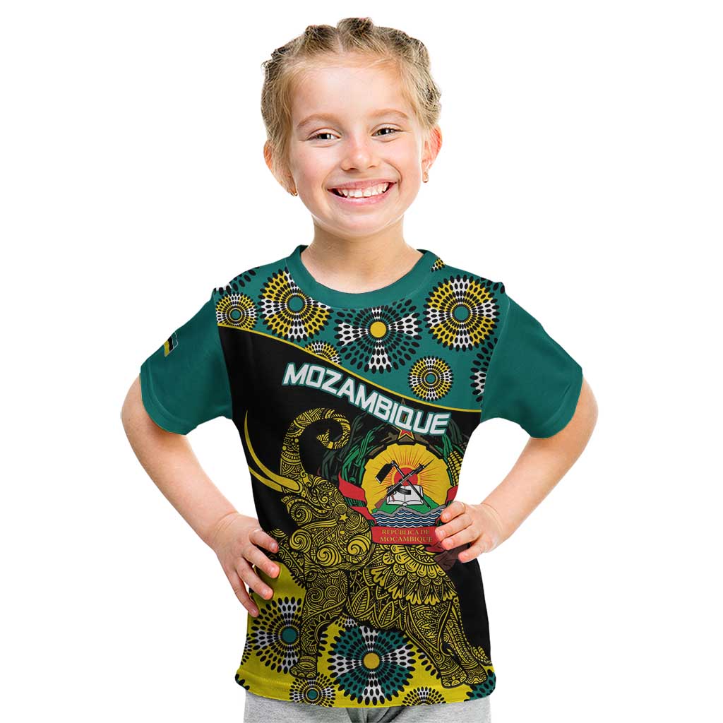 Personalised Mozambique Kid T Shirt African Elephant With Coat Of Arms - Wonder Print Shop