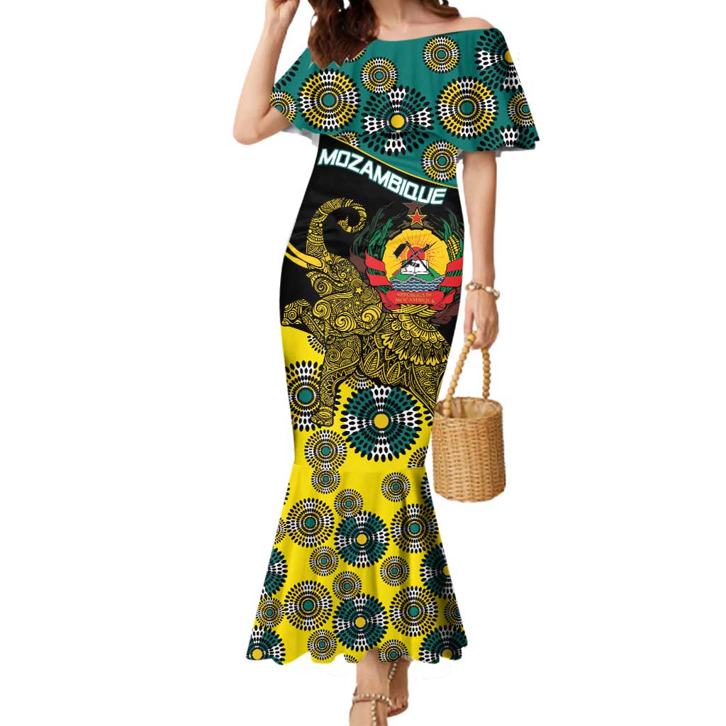 Personalised Mozambique Mermaid Dress African Elephant With Coat Of Arms - Wonder Print Shop