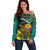 Personalised Mozambique Off Shoulder Sweater African Elephant With Coat Of Arms