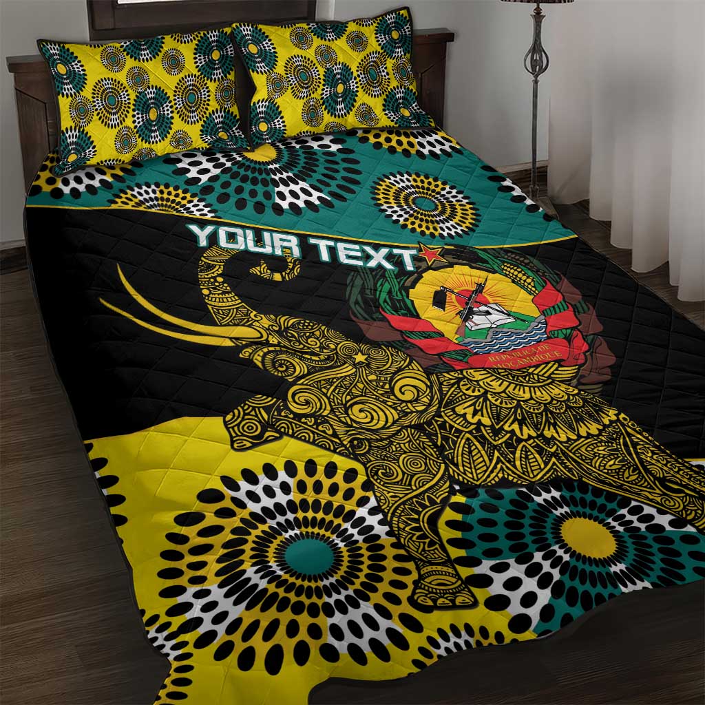 Personalised Mozambique Quilt Bed Set African Elephant With Coat Of Arms - Wonder Print Shop