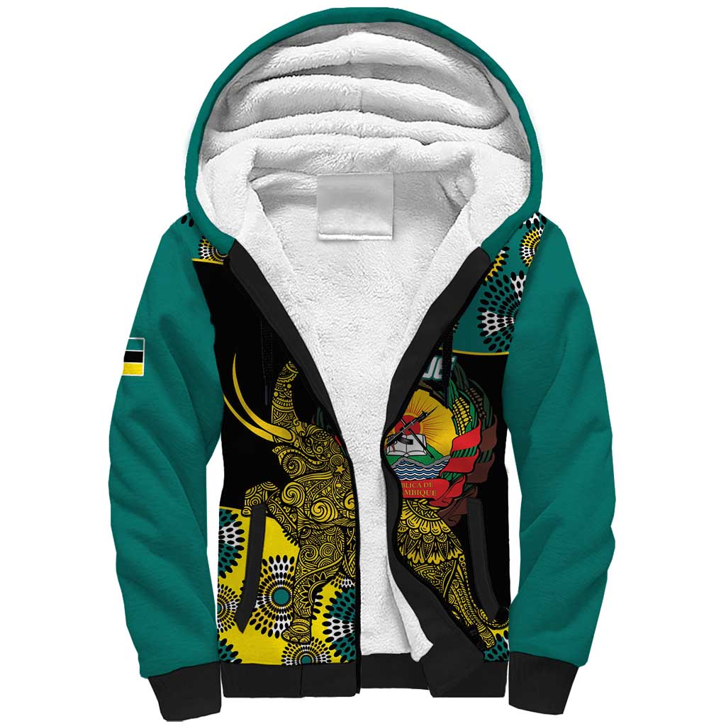 Personalised Mozambique Sherpa Hoodie African Elephant With Coat Of Arms - Wonder Print Shop