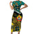 Personalised Mozambique Short Sleeve Bodycon Dress African Elephant With Coat Of Arms - Wonder Print Shop