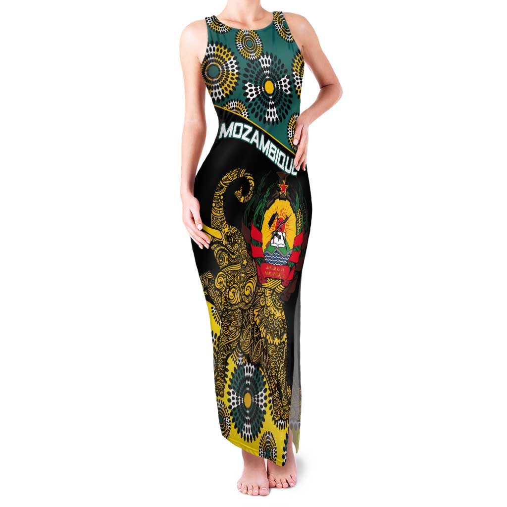 Personalised Mozambique Tank Maxi Dress African Elephant With Coat Of Arms - Wonder Print Shop