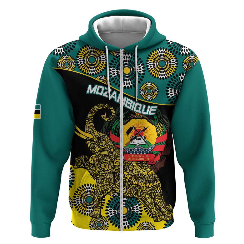 Personalised Mozambique Zip Hoodie African Elephant With Coat Of Arms - Wonder Print Shop