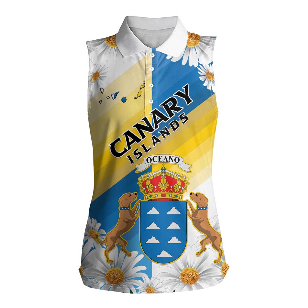 Personalized Islas Canarias Women Sleeveless Polo Shirt Coat Of Arms With Argyranthemum Frutescens